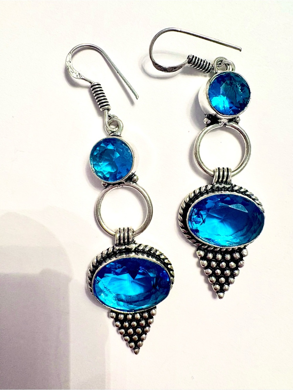 Beautiful, 2 1/2,inch, 925 marked, Blue Topaz earrings.